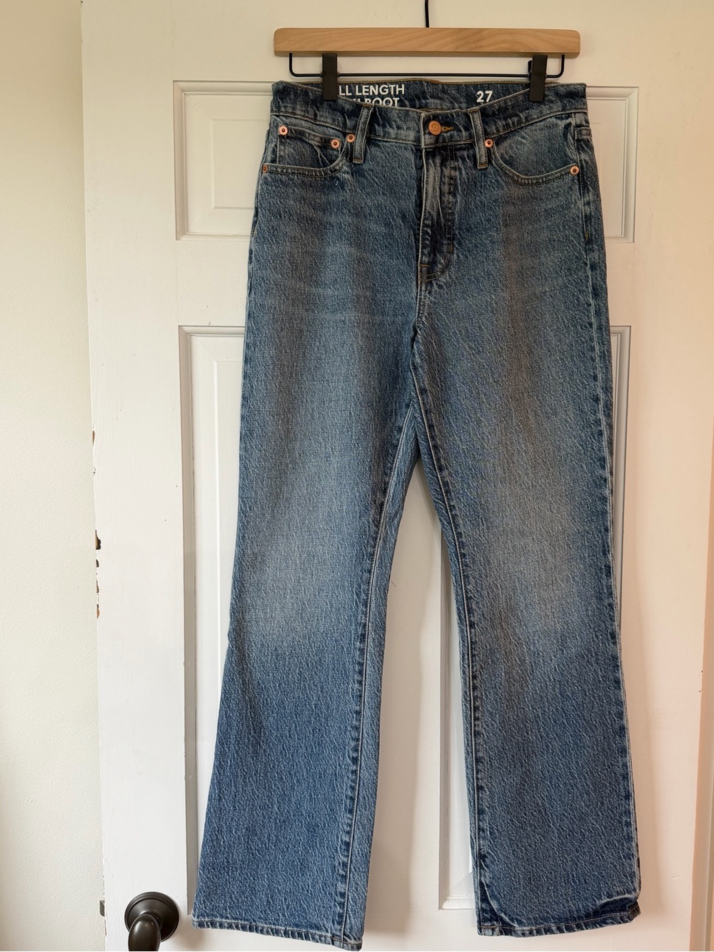 J. Crew Full Length Demi Boot Leg Jeans in Faded Blue Denim